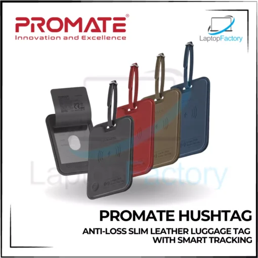 PROMATE HushTag Anti-Loss Slim Leather Luggage Tag with Smart Tracking